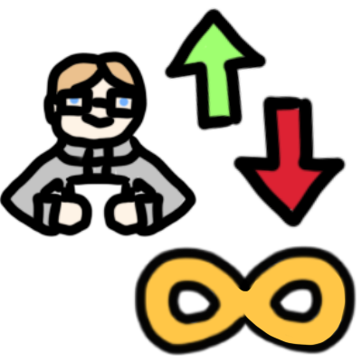 A man with blond hair, blue eyes, and glasses wearing a formal shirt and holding a piece of paper. there is a green up arrow next to him. next to that is a red down arrow, pointing towards a golden infinity sign (the autism symbol).